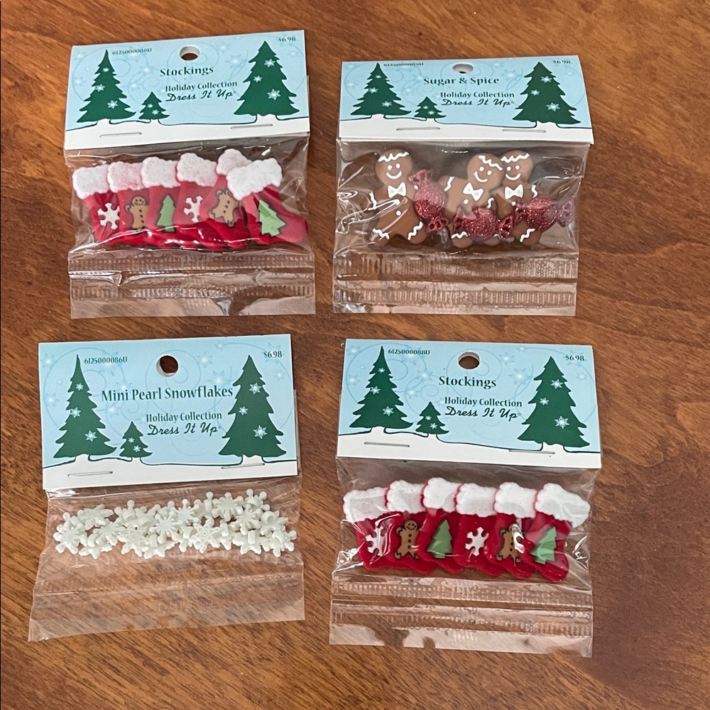 Four Packages of Festive Christmas Buttons